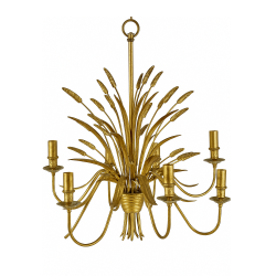 Hollywood Regency 8 Light Brass Chandelier