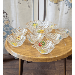 Mid Century Homeware | 1950s Vintage Fruit Punch Bowl & 6 Glasses