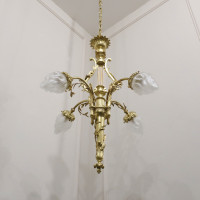 French Neoclassical Style Gilt Bronze Lyre Chandelier