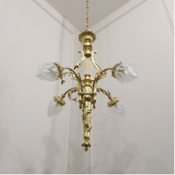 French Neoclassical Style Gilt Bronze Lyre Chandelier