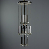 Vintage Chandelier Design Chromed Metal Glass Italy 1960s