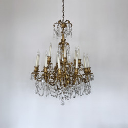 Large Heavy Cast Brass Louis XIV Style Chandelier With Cut Glass Drops