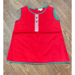 1970s Vintage Children's Deadstock Red Button Tunic Top Age 3-4