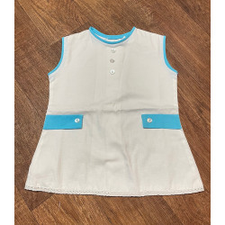 1970s Vintage Children's Deadstock White & Aqua Tunic Top Age 3-4