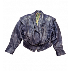1980s Vintage Aubergine Blouson Leather Jacket Size 14/16
