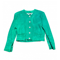 Vintage Jacket | 1980s Vintage Green Suede Leather Jacket Size 14