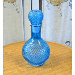 Vintage Homeware | Mid Century Vintage Blue Cut Glass Decanter