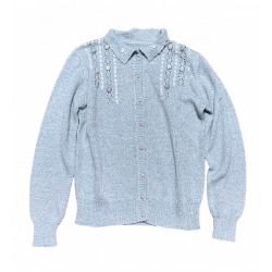 Vintage Cardigan | 1970s Vintage Pastel Blue Flower Cardigan Size 12