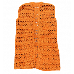 Boho Clothing | 1970s Vintage Orange Crochet Waistcoat Size 10/12/14