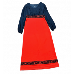 Vintage Dress | 1970s Vintage Red & Black Braided Maxi Dress Size 14/16